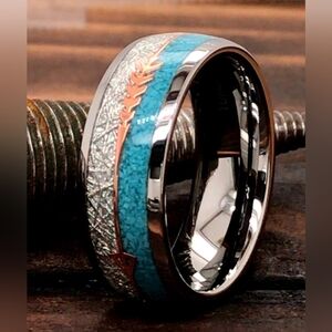 Brand New Turqouise 8mm Arrow Stainless Steel Ring Band
